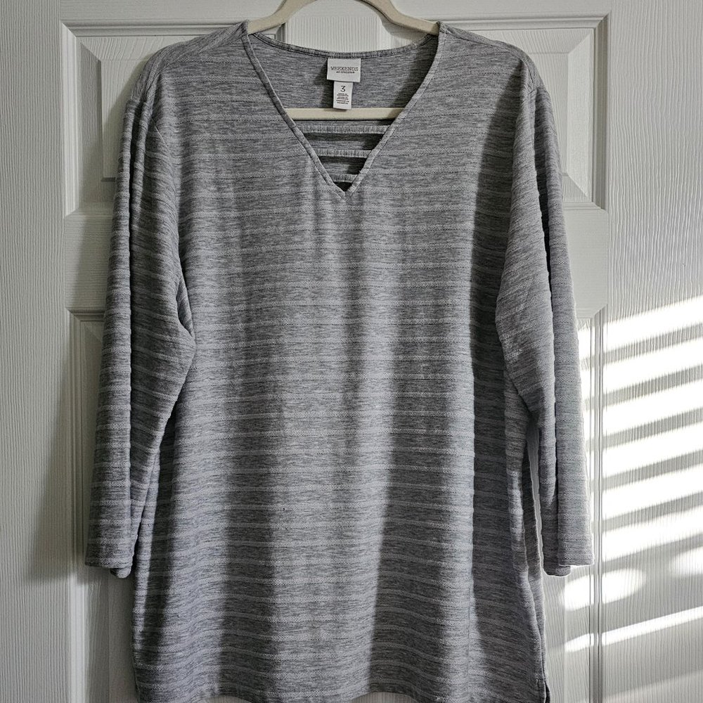 Chico's Weekend Grey and White Top